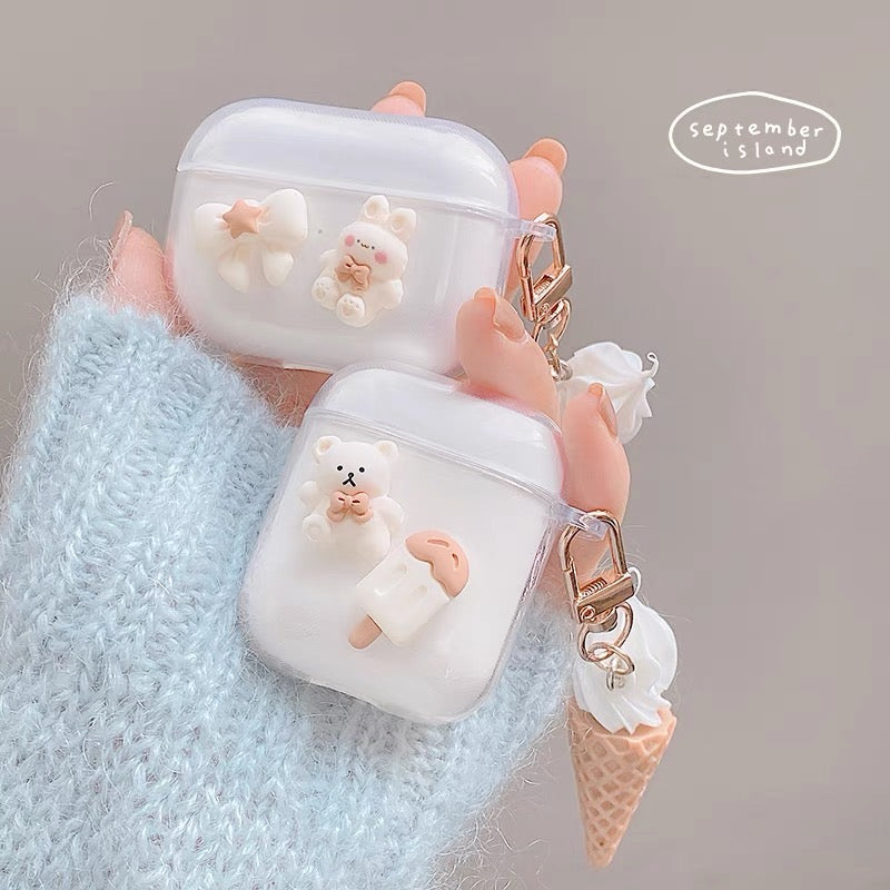 AirPodsケース アイスストラップ付き うさぎ くま かわいい AirPods