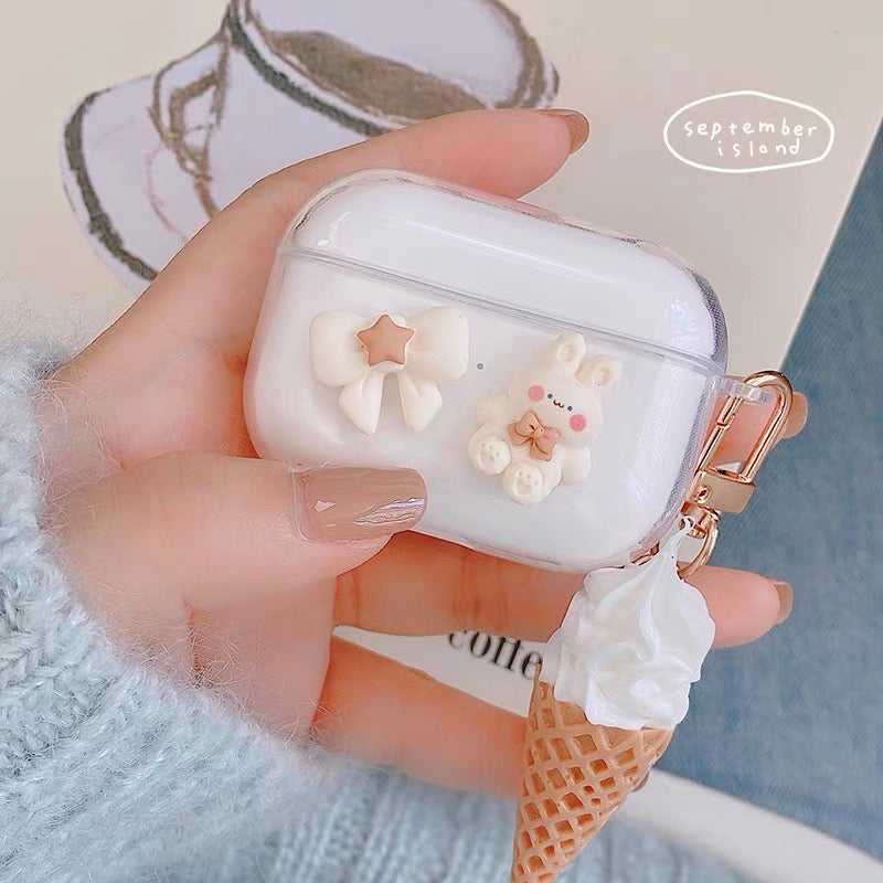 AirPodsケース アイスストラップ付き うさぎ くま かわいい AirPods