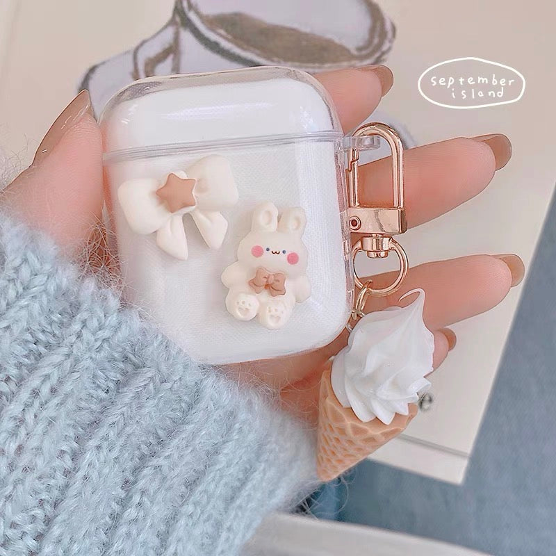 AirPodsケース アイスストラップ付き うさぎ くま かわいい AirPods