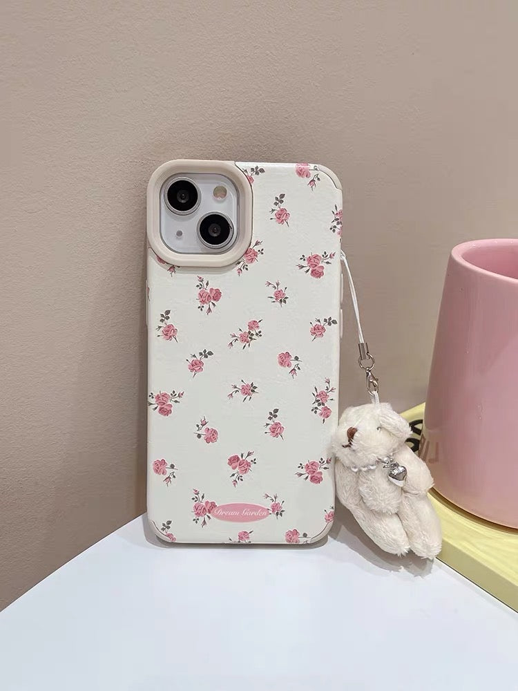 iPhoneケース ピンクフラワー かわいい ホワイト スマホケース