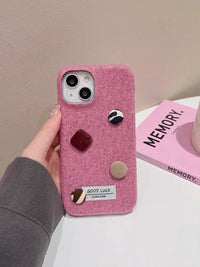 iPhoneケース ボタン 布地 ピンク スマホケース