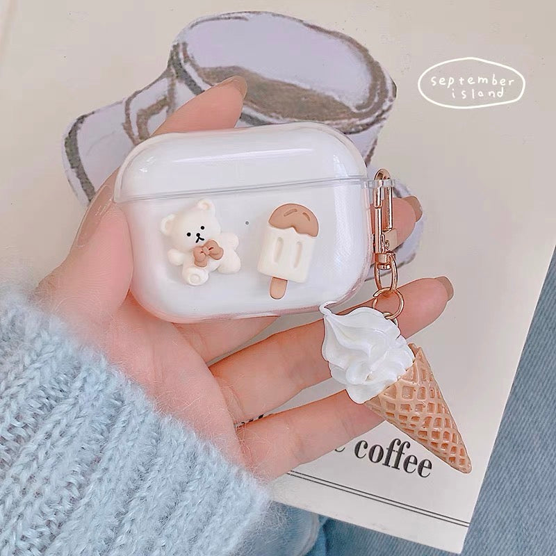 AirPodsケース アイスストラップ付き うさぎ くま かわいい AirPods