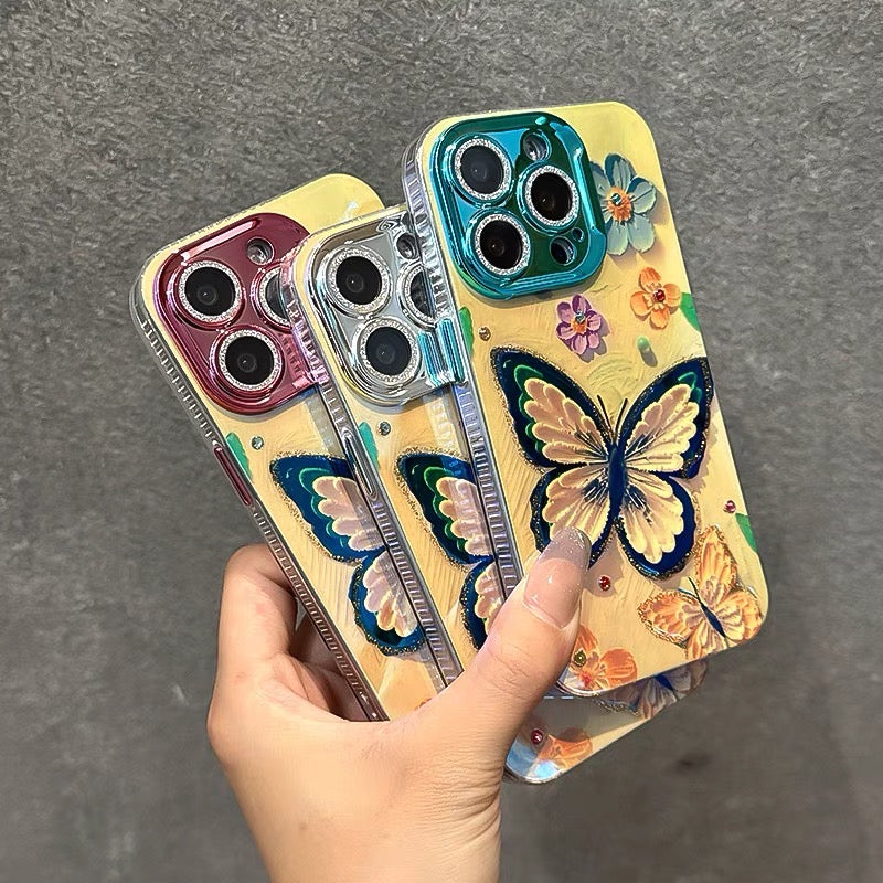 iPhoneケース カラフル 蝶々 かわいい イエロー スマホケース
